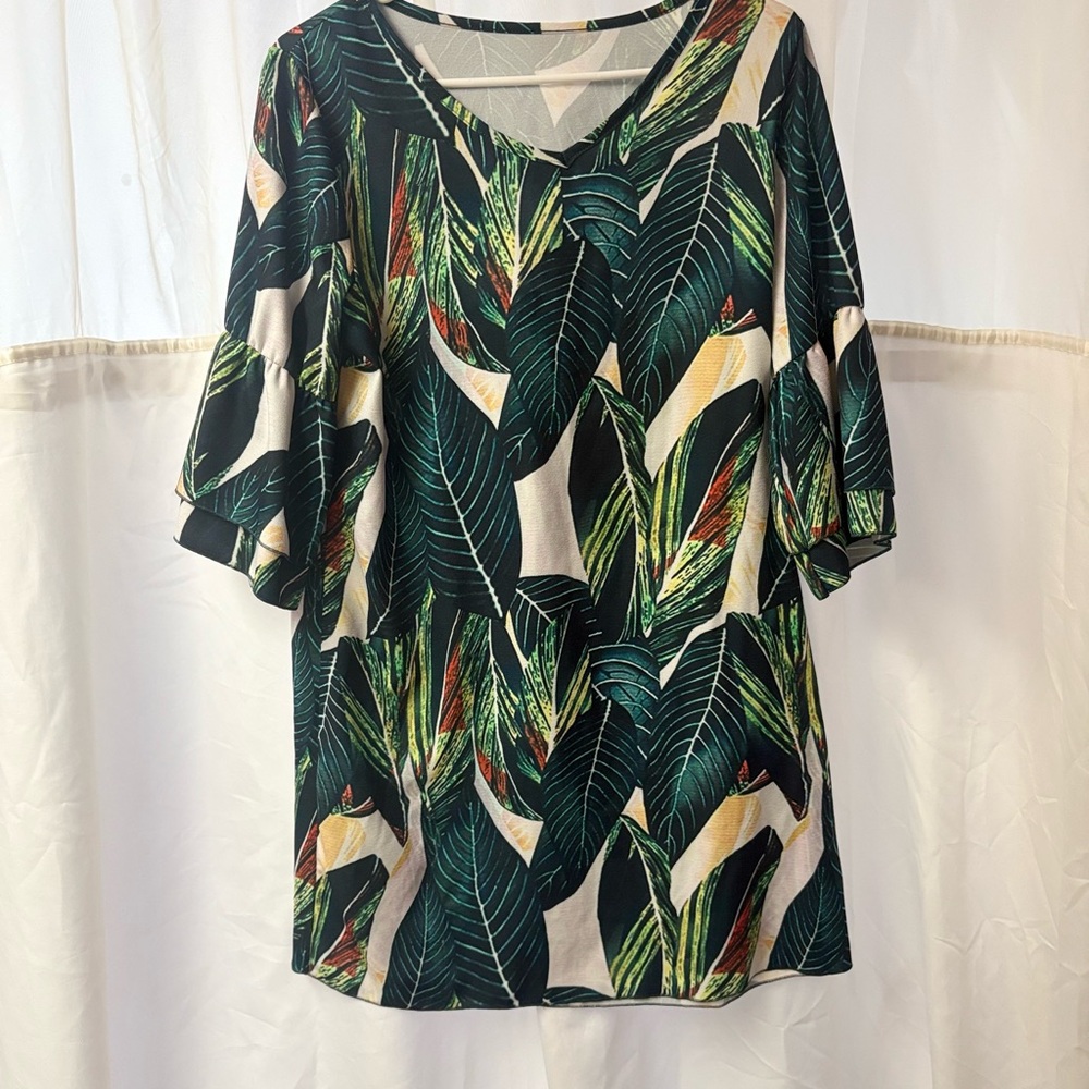 Tropical Print Dress with Ruffle Sleeves - Picture 7 of 10